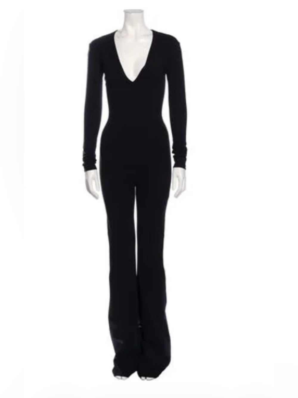 Ralph Lauren Purple Label Black Long-Sleeve V-Neck Flared Jumpsuit